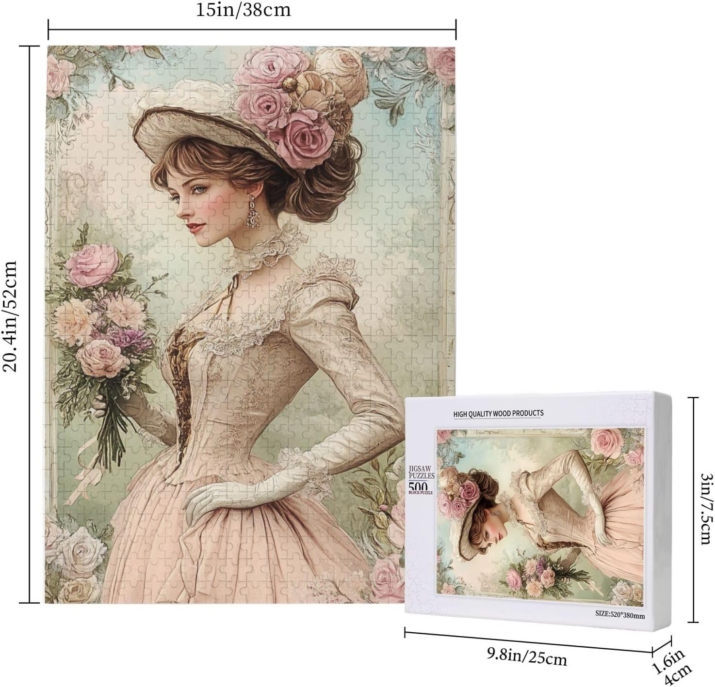 Puzzles for Adults 500 Pieces Victorian Lady in Light Red Dress,Classic Wooden Puzzle for Art Lovers, Challenging & Elegant Home Decoration Piece,Enjoy The Puzzle Solving Process