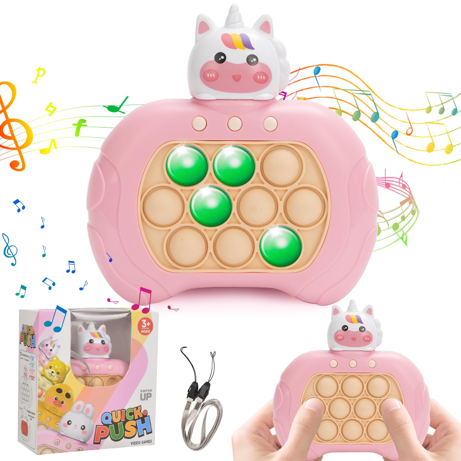 MIXMIO Pop It Game Light Up, Quick Push Game Fidget Toys for Kids 6-12, Poppet Game Electric Stress Relief Toys, Handheld Bubble Pop Machine for Kids Adults (Unicorn)