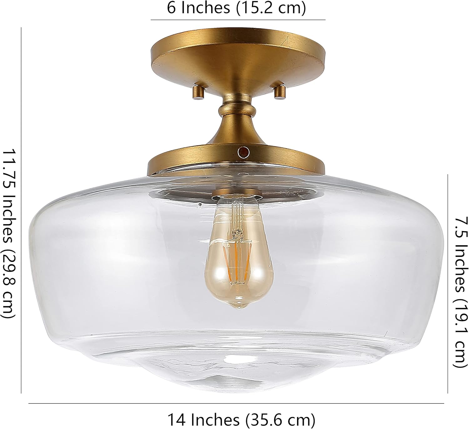 JONATHAN Y 14" Brass Gold Modern Farmhouse LED Flush Mount Light Fixture, Clear Glass Shade, Rustic Industrial Schoolhouse Lamp for Kitchen Hallway Bedroom (JYL7517B)