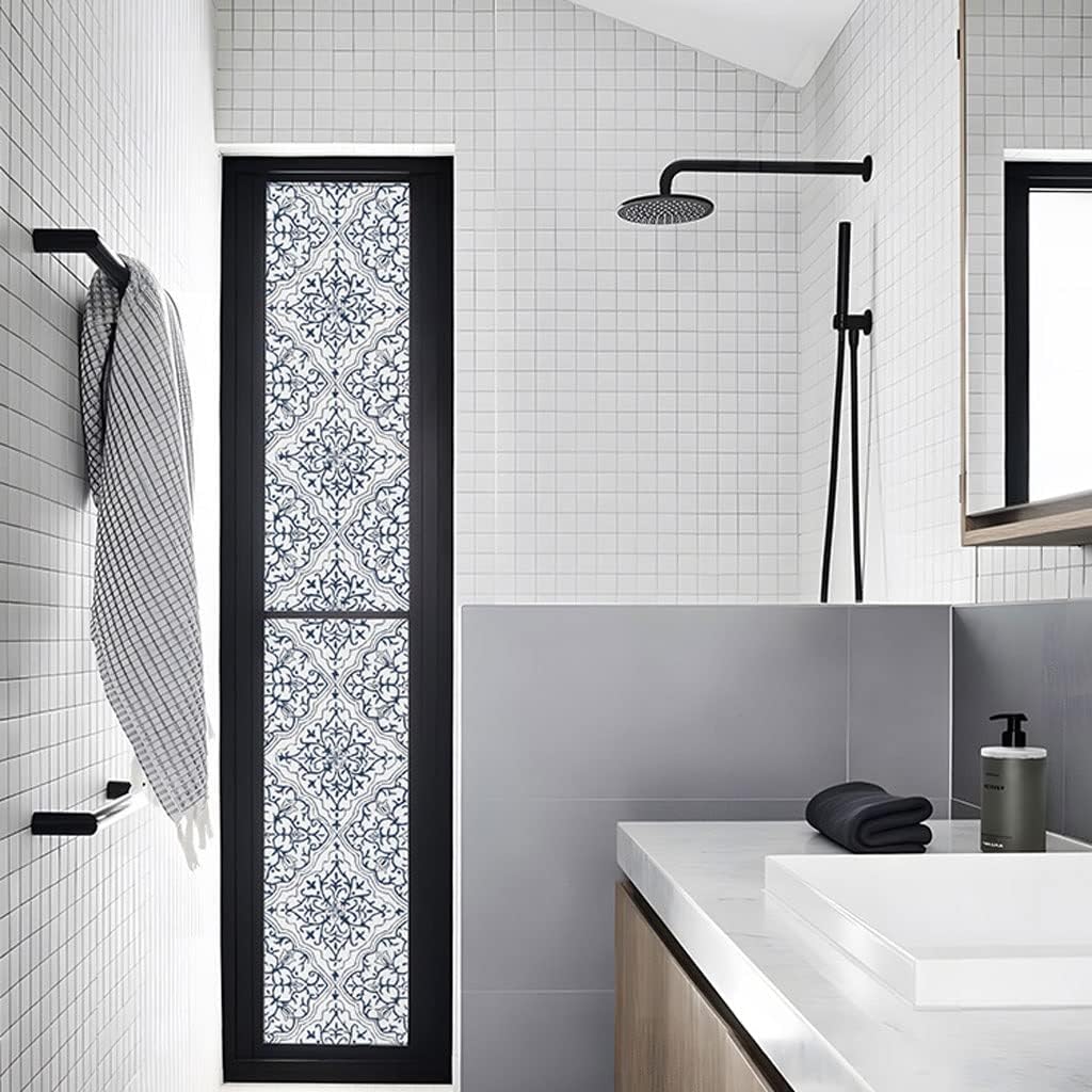 Window Clings Retro Bathroom Toilet Glass Sticker Door Window Film Anti-peep Bay Window Flower Pattern Decoration Electrostatic Film Privacy Window Film