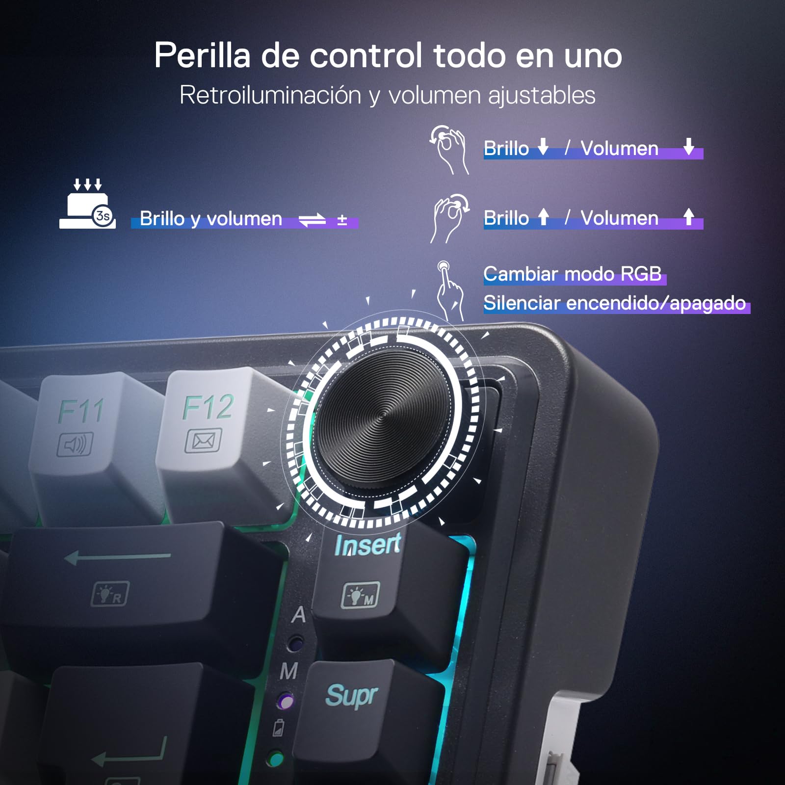 Redragon K673 Pro 75% Gasket RGB Teclado Mecánico, Teclado Gaming con Perilla, 82 Teclas, 2.4Ghz/BT/USB-C, Espumas Absorbentes de Sonido, Hot-Swap Interruptor Rojo, 4000mAh batería, QWERTY Español