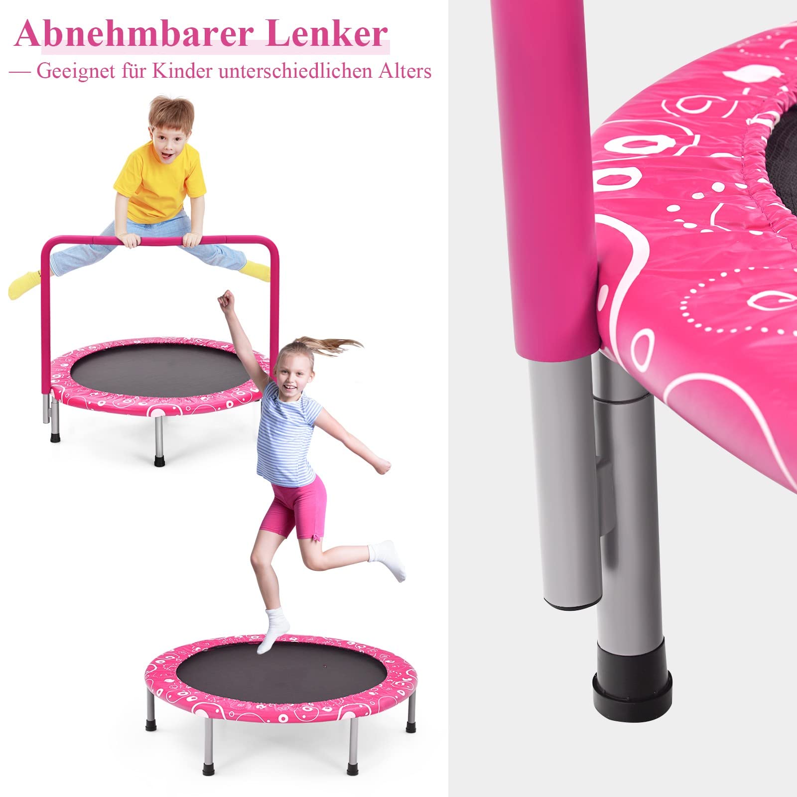 GYMAX Cama Elástica Infantil 92 x 92 x 80,5 cm, Cama Elástica Plegable con Mango de Espuma y Almohadilla de Seguridad, Mini Trampolín para Niños, Entrenamiento de Salto para Interior y Exterior