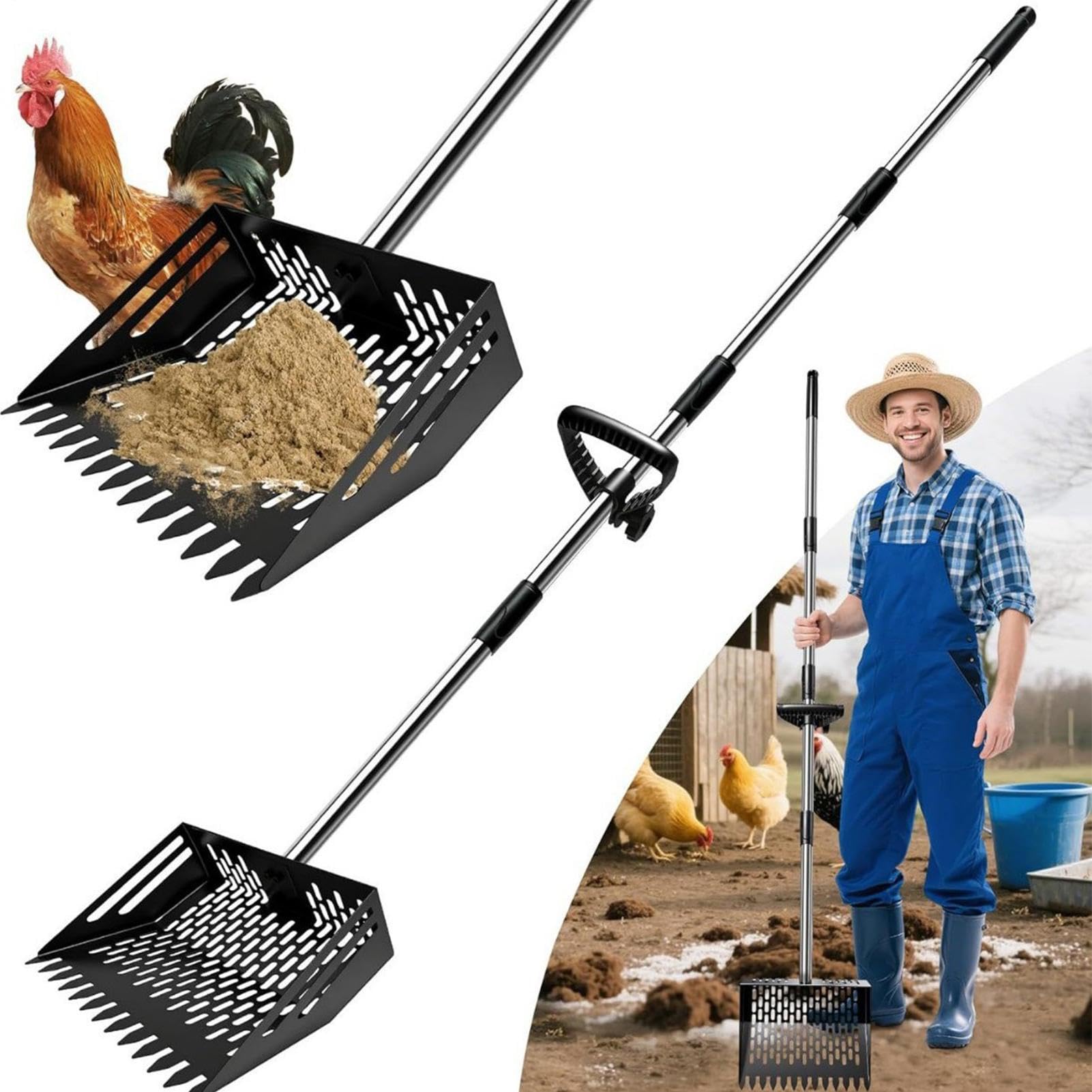 di pollo per cacca | Pala in metallo Rastrello Pulizia Rifiuti di animali domestici | Pollo Pooper Scooper Setacciare Pala - Metallo Pollame Bestiame Lettiera Animale Sabbia Esterna Fattoria