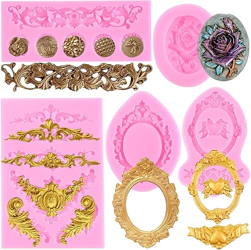 Miniatura 9 de MYPRACS Moldes de fondant barrocos Curlices de silicona, moldes de silicona para alivio de flores, moldes de filigrana para decoración de pasteles,