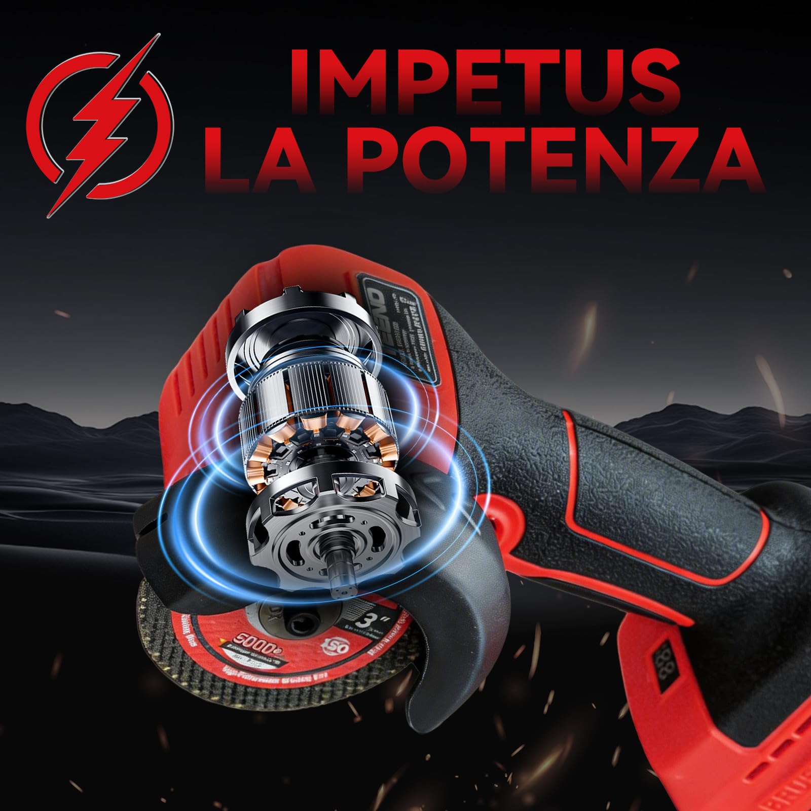 Smerigliatrice angolare TEENO 21V con spazzole, 19500 giri/min, dotata di 2 batterie da 2000 mAh e 6 dischi abrasivi, utensile elettrico per taglio adatto per metallo, legno e piastrelle