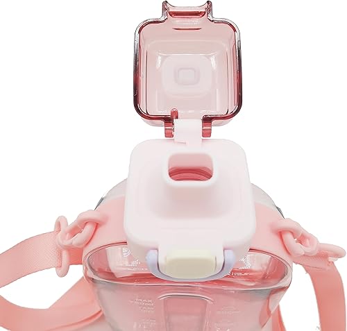 Miniatura 9 de Botella de agua plana transparente de 24 onzas, con correa de transporte desmontable y ajustable y tapa abatible, para el trabajo, viajes, escuela y