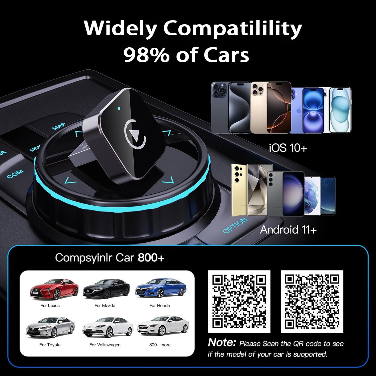 Wireless CarPlay Adapter,Schnelles Upgrade auf Kabellos für Apple CarPlay & Android Auto, Plug & Play, Bluetooth 5.0, Mini & stabile 5GHz WLAN, kompatibel iOS 10+/Android 11+ & Autos ab 2016