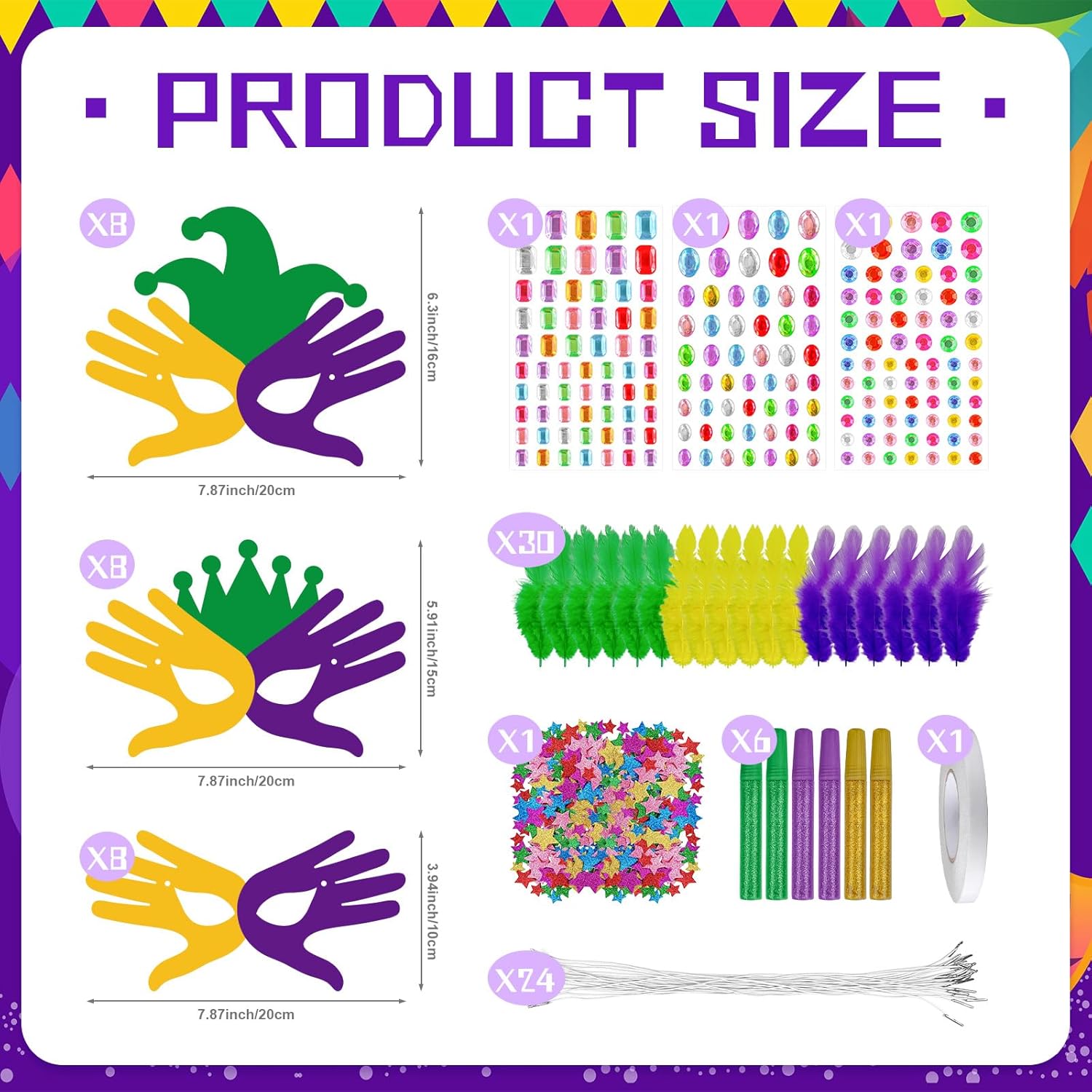 Cinrobiye 30 Set Mardi Gras Mask Craft Make Your Own Carnival Paper Mask Kit DIY Masquerade Party Mask with Diamond Sticker Pompom Holiday Party Favor Art Project Family Classroom Activities (Cute) - Image 2