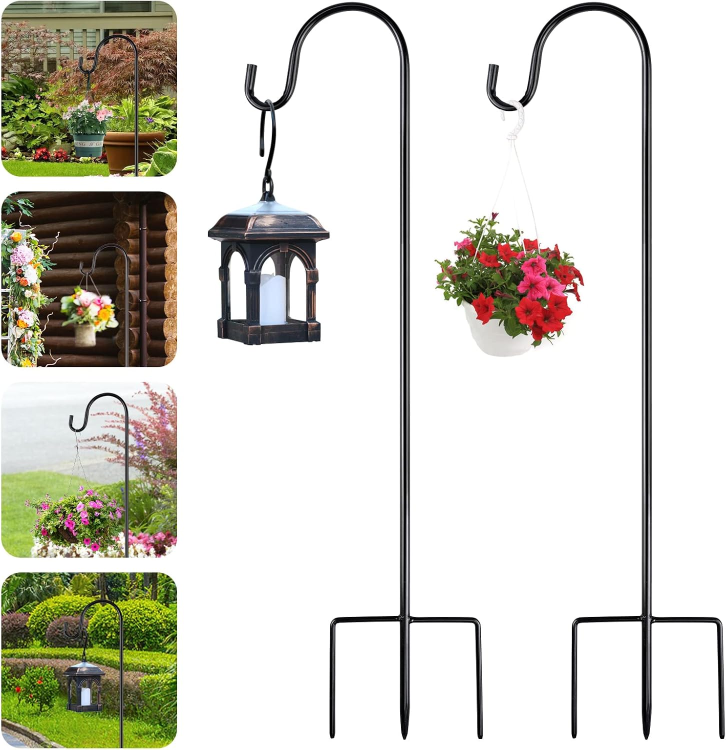 2 PCS Shepherds Hook Outdoor 35 inch 1/2 inch Thick Garden Shepherds Hook Metal Garden Stake with Hooks Lantern Stick Shepherds Hooks for Solar Lights Lanterns Bird Cages Weddings Plant Baskets