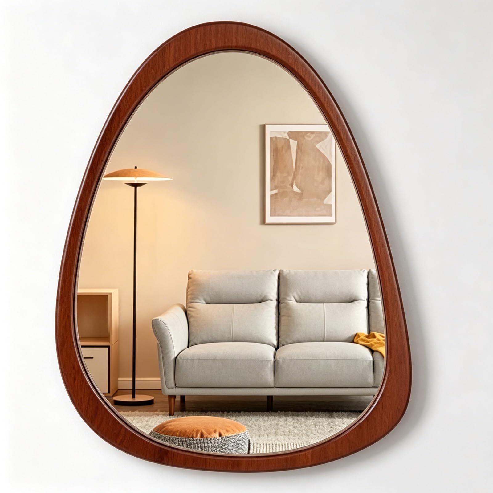 HZSCL Vintage Bathroom Wall Mirror, 50x70cm/60x80cm/70x100cm, Black/Walnut, Wooden Framed Irregular Vanity Mirror for Living Room/Bedroom/Entryway(Walnut,50x70cm/19.7x27.6in)