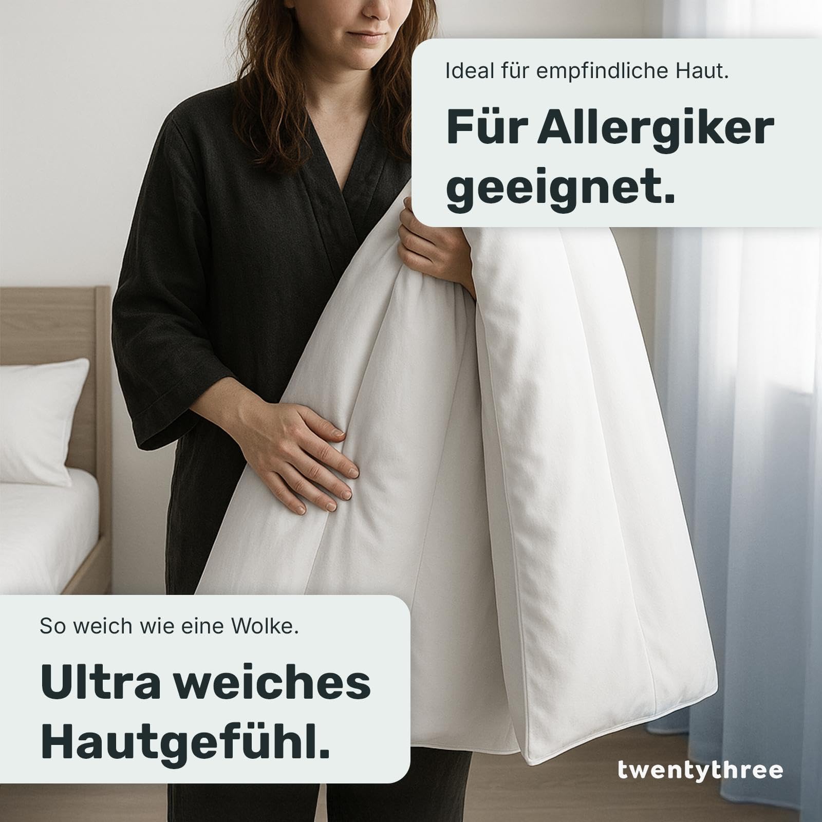 twenty:three® | Cloud Bettdecke 240x220 | Außen: 100% Lyocell (Tencel™) - Innen: 100% Recycled PET - Comforter - Eckbändchen, Schlafdecke, Nachhaltig, Atmungsaktiv, Luxus, Wärmeregulierend