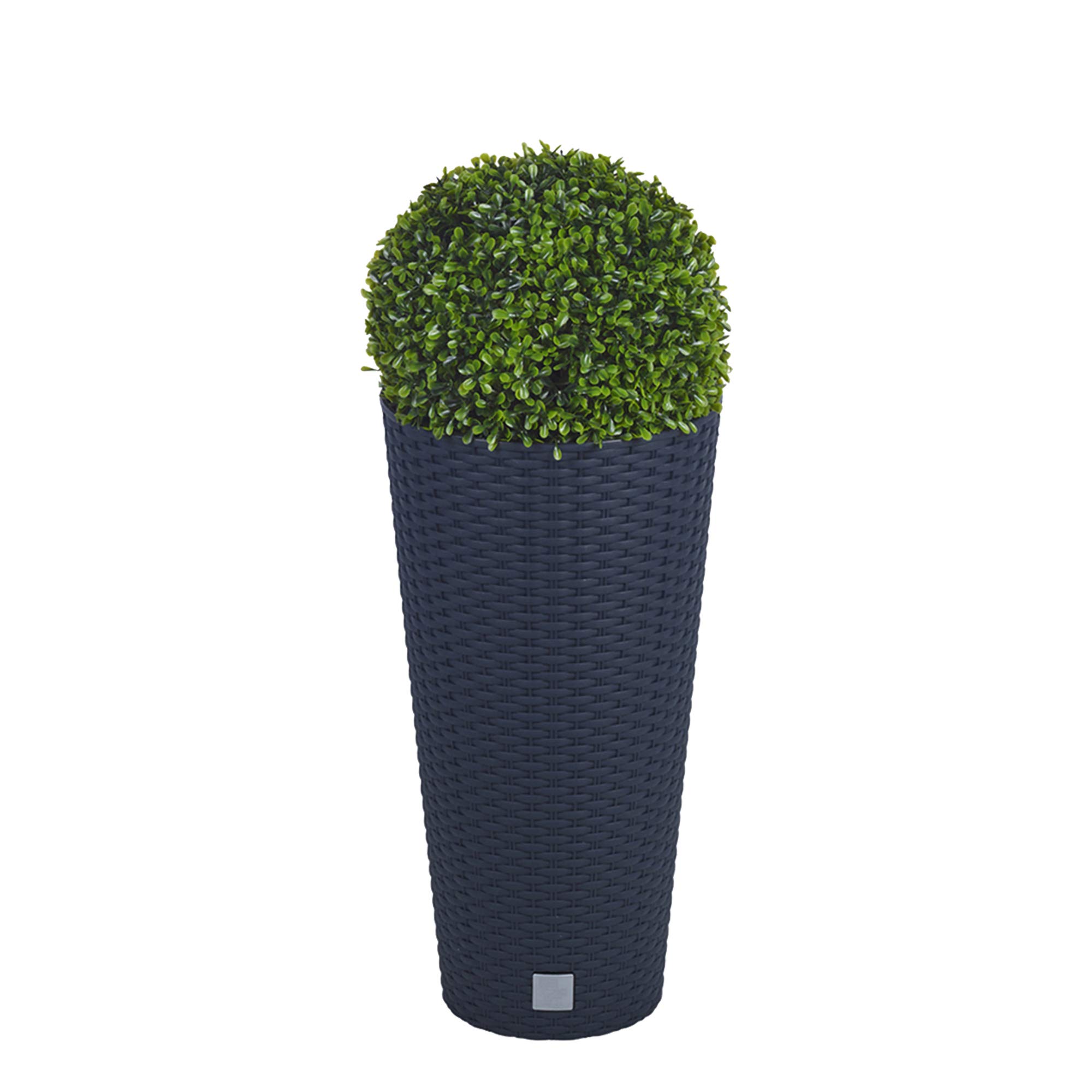 Urbnliving Small Black Round Flowerpot Plastic Rattan Flower Pots With Artificial Boxwood Balls