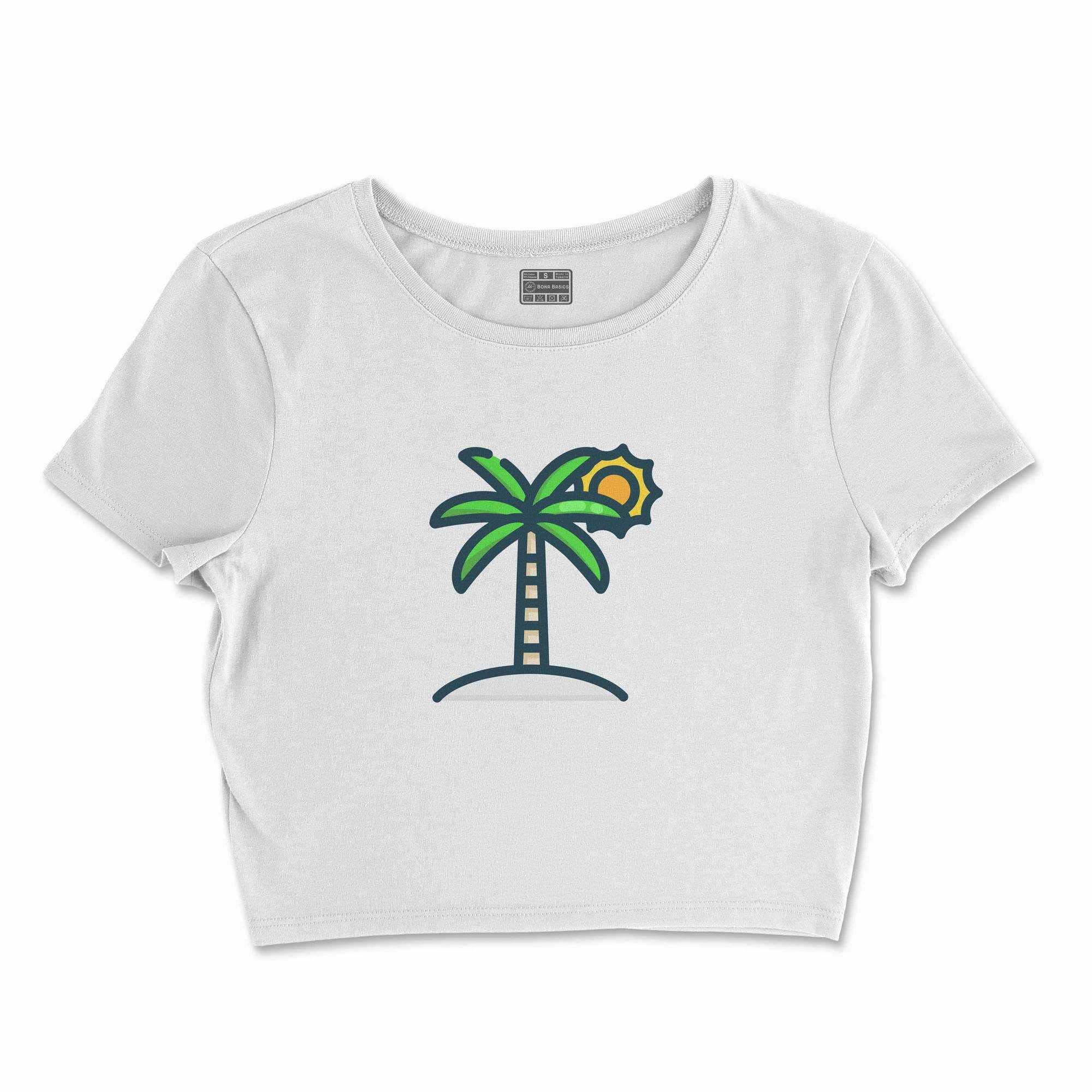 Bona Basics, Digitally Printed, Women's Basic Crop-Top,%100 Cotton, White, Casual, Women's Tops, Size: XL
