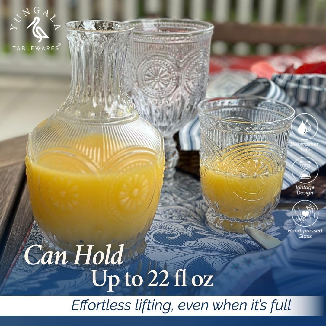 Yungala Vintage Bedside Water Carafe and Glass Set – Clear Glass 22oz - Image 4