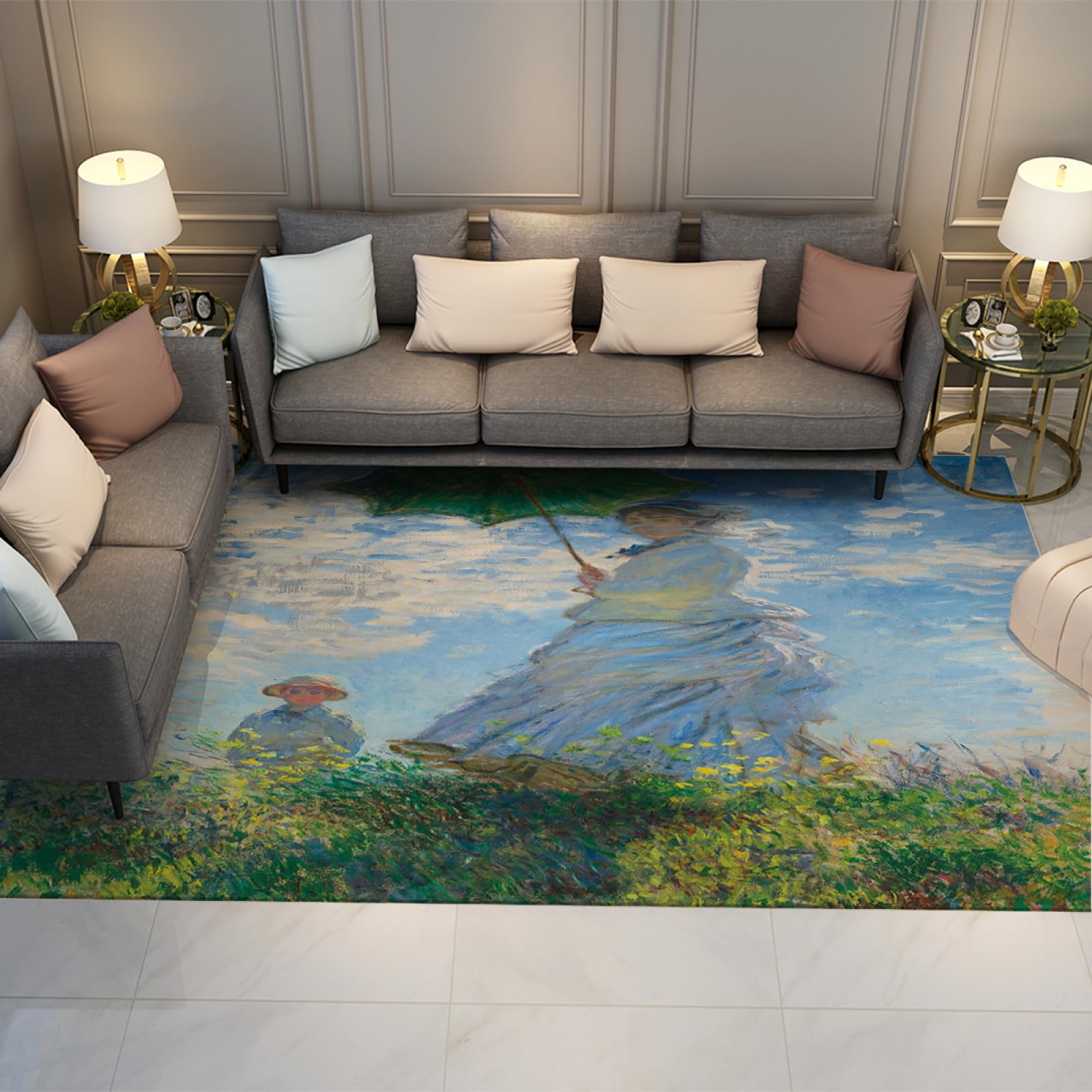 Tapis extra large Femme avec un parasol Monet douceur poétique
