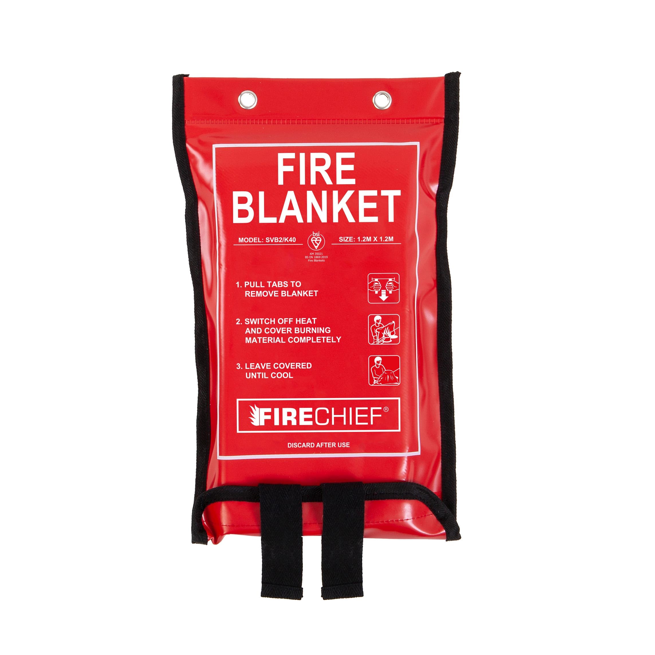 Firechief Premium Kitemarked Fire Blanket 1.2m x 1.2m, Soft Case, Red - Medium Emergency Fire Blanket For Home, Kitchen, Garage - Kitemark Certified to BS EN 1869 - SVB2/K100-P Model