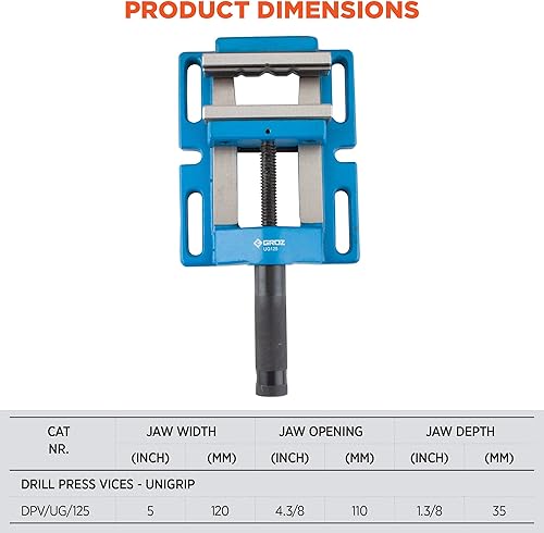 Miniatura 5 de Groz 35122 Tornillo de prensa de taladro Uni-Grip de 5 pulgadas, recubierto de polvo