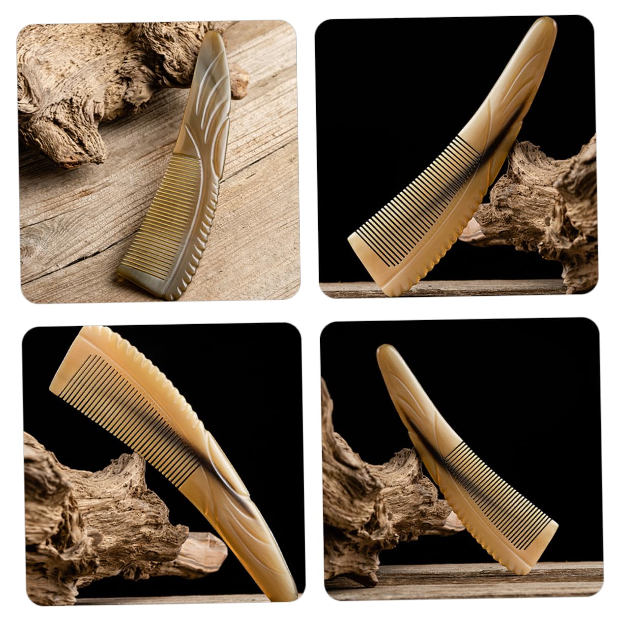 Didiseaon 3 Pièces peigne à moustache peigne à cheveux scalp massage de massage en corne de boeuf hommes en corne de massage antistatique cadeau artisanat cornes