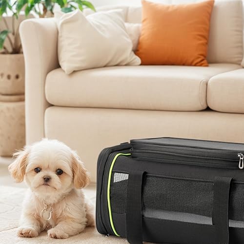 Miniatura 8 de Transportador de mascotas aprobado por aerolíneas para perros pequeños y gatos  Transportador de viaje plegable ligero de lados suaves con malla de