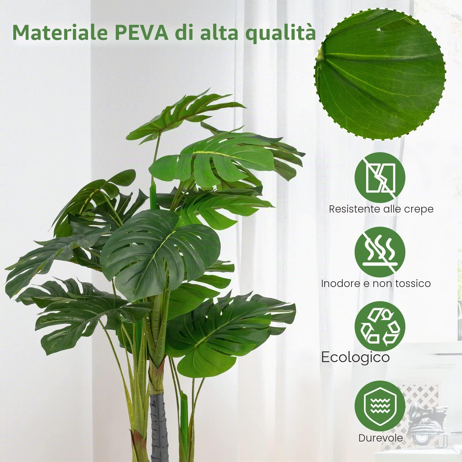 GIANTEX Monstera artificiale da 120 cm, in vaso di cemento
