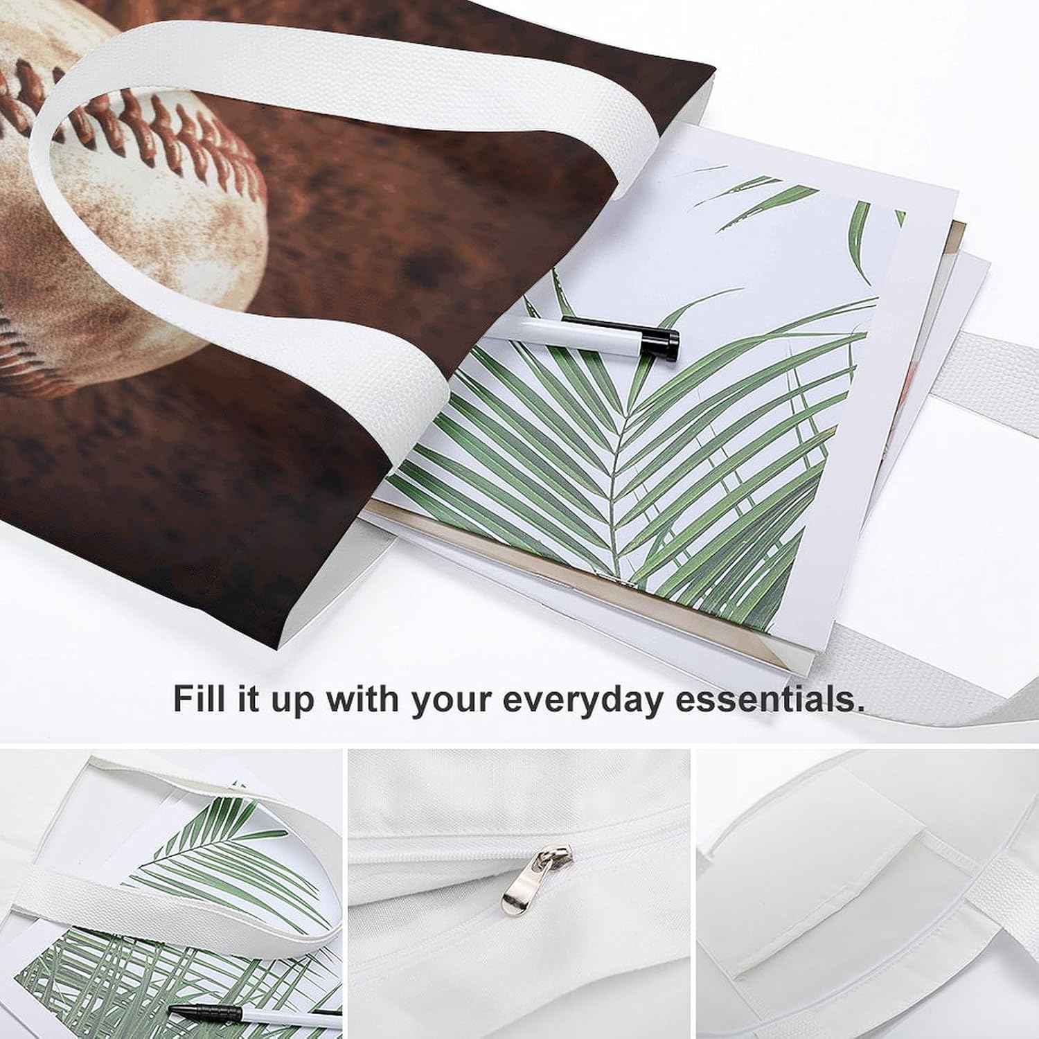 Baseball Canvas Tote Bag Grocery Shopping Bag
