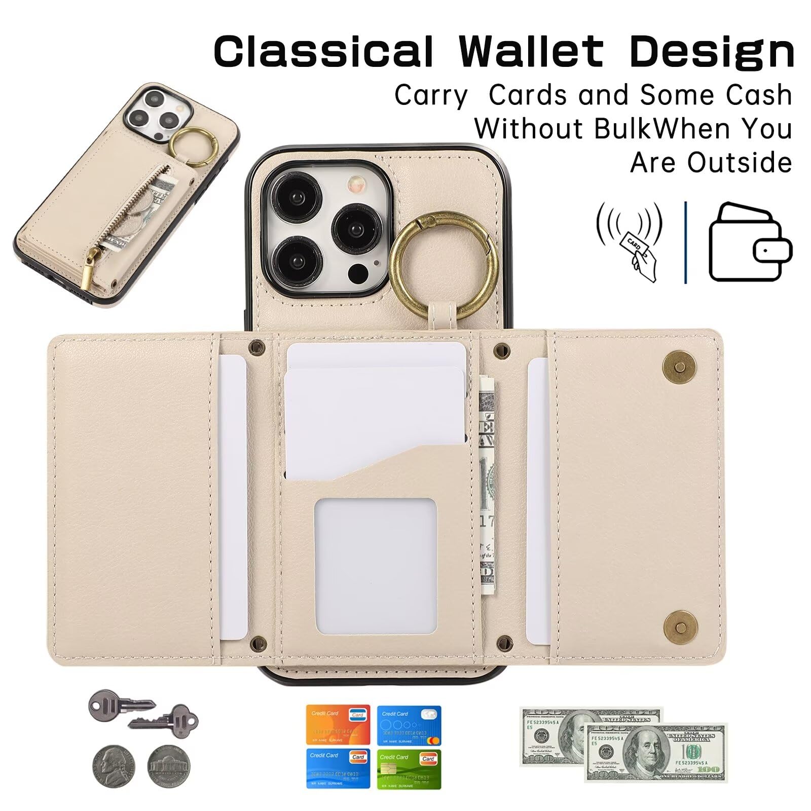 Portefeuille Coque IPhone 16 Pro Max Avec Cordon - Etui Cuir PU Flip Folio Magnétique