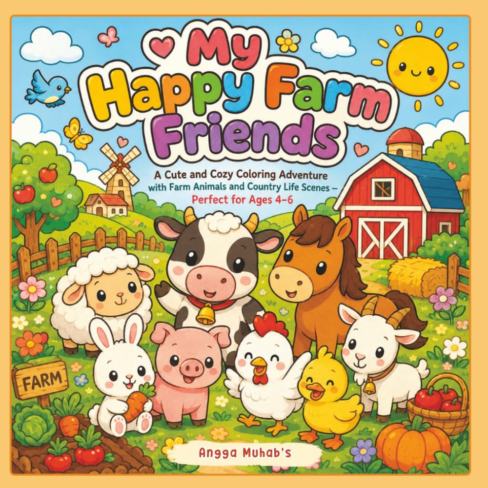 My Happy Farm Friends: A Cute and Cozy Coloring Adventure with Farm Animals and Country Life Scenes — Perfect for Ages 4–6