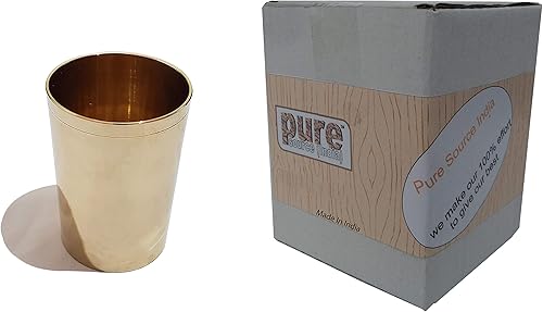 Vista 5 de Pure Source India Vidrio Kansa Bronce Hecho a mano, 1 Pieza, 200 Ml, Oro