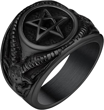 Bandmax Baphomet Rings for Men Women Satanic Goat Head Rings Stainless Steel Devil Ring Vintage Retro Biker Rings Evil Gothic Jewelry