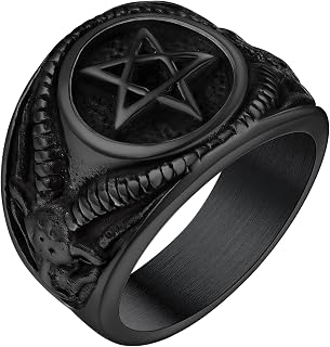 Baphomet Rings for Men Women Satanic Goat Head Rings Stainless Steel Devil Ring Vintage Retro Biker Rings Evil Gothic Jewelry