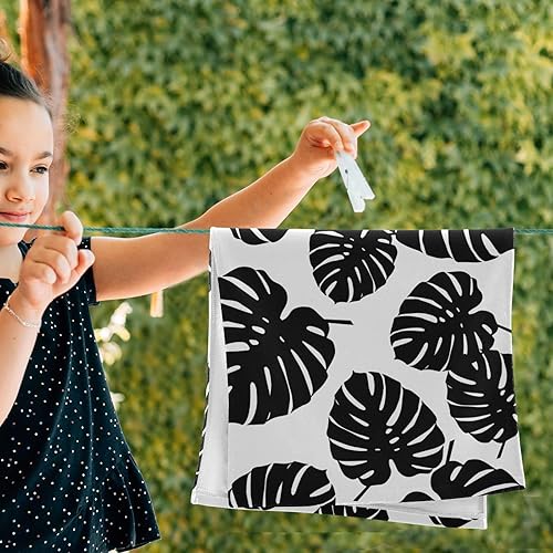 Miniatura 4 de Paquete de 2 toallas de mano de hojas de palma blancas y negras para baño, toallas de baño absorbentes de microfibra con hojas tropicales, toallas