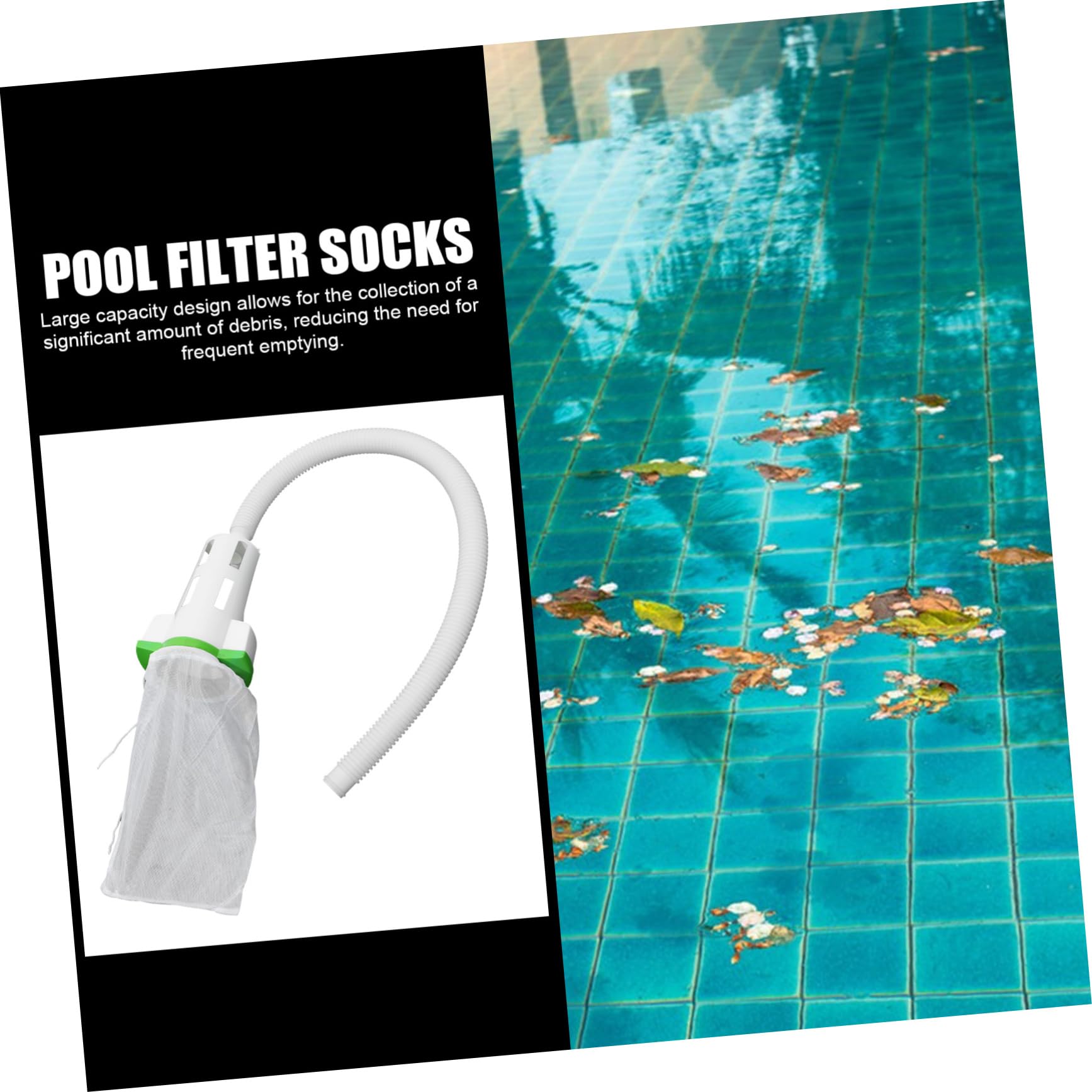 Lot de Chaussettes Filtrantes pour Piscine avec Tuyau et Connecteur, Grosse Capacité, pour Feuilles et Débris, 1 Set, Entretien du Bassin