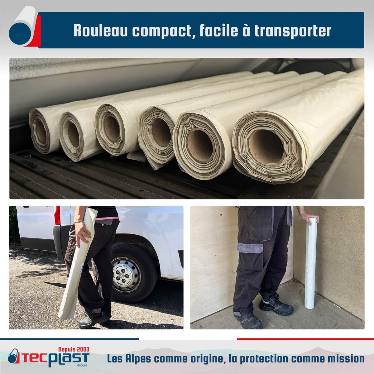TECPLAST Bâche peinture en ROULEAU 3x15 m 80RPE Translucide - Haute Qualité - Film plastique de protection sol - Made in France