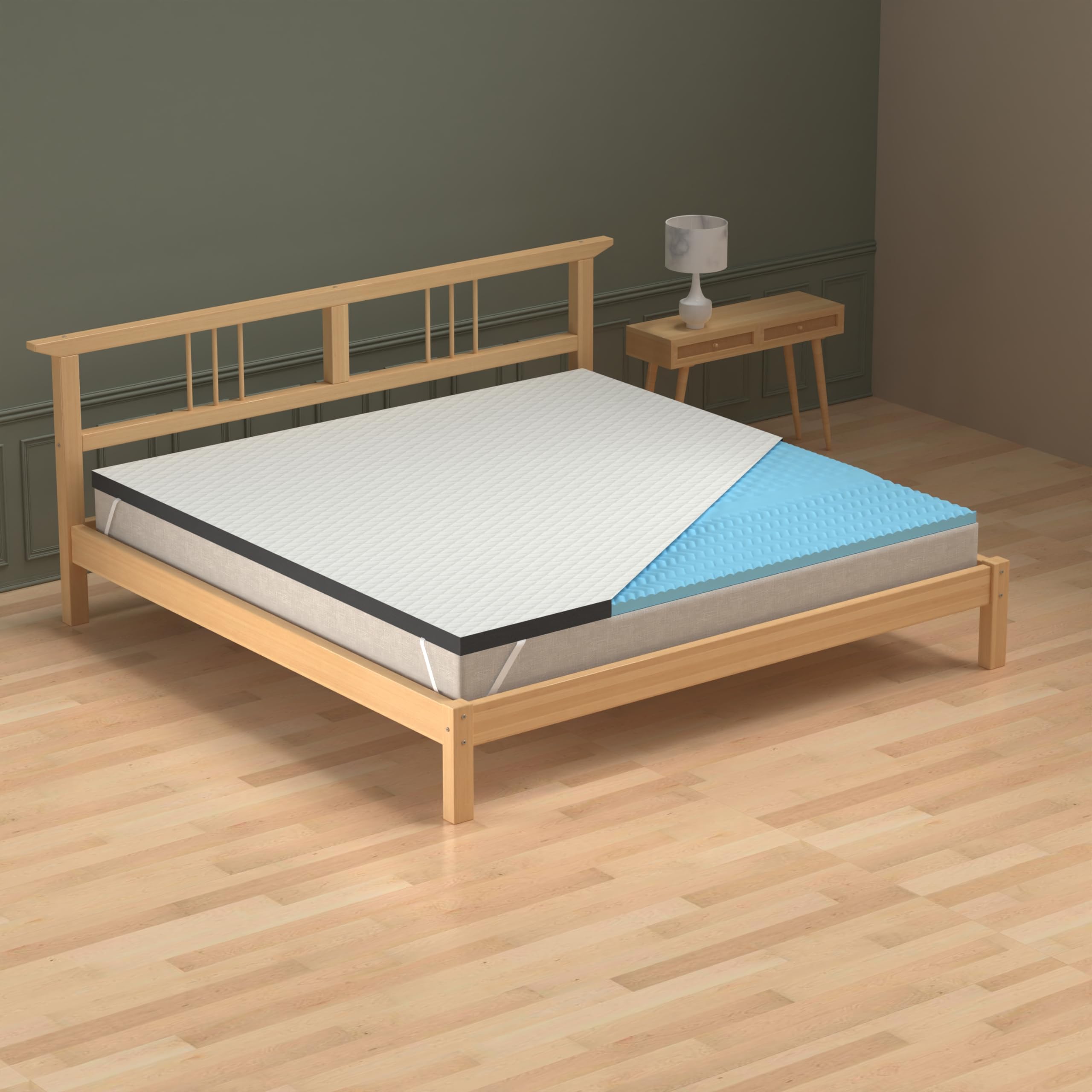 My Armor 3-Zone Gel Memory Foam Mattress Topper, 2 Inch Thick Soft Mattress Padding for Bed, Waterproof Checks Cover with Zip, White, Twin Size, 72"x72", 6 ft x 6 ft