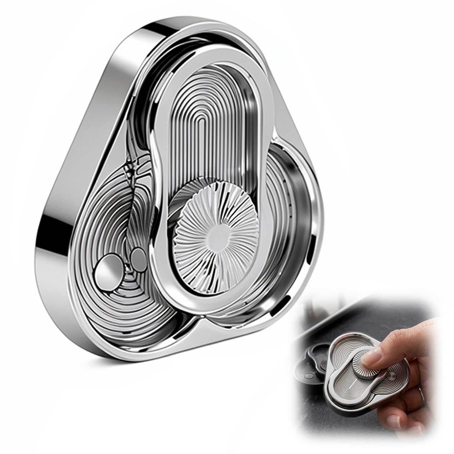 Magnetic Metal Fidget Toy for Adults, Silent Triangular Slider Fidget with Smooth Spin, Discreet Stress Relief Toy for Office or Travel (Silver)