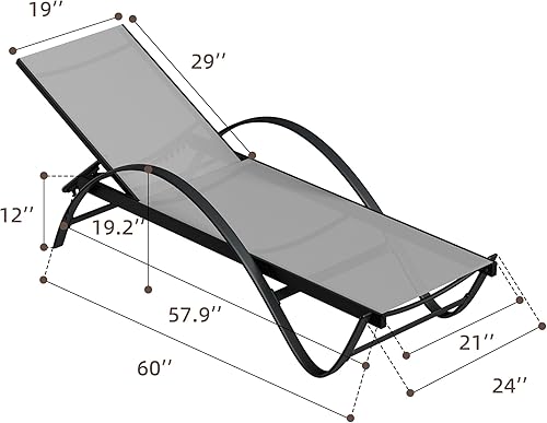 Miniatura 3 de Shintenchi Juego de 2 tumbonas para patio, tumbona de piscina con brazo, silla de salón al aire libre con 5 respaldos ajustables, sillón reclinable