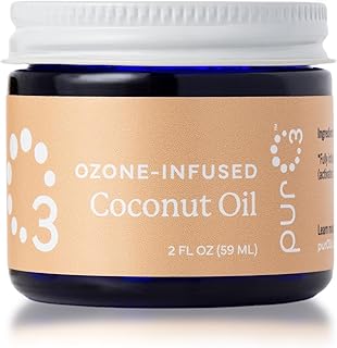 PurO3 Ozonated Coconut Oil – Pure, Natural, Organic Skincare for Face & Body – Oxygenated Healing Lotion, Moisturizer & Beauty Cream in a Glass Jar – O3 Therapy Salve, 2 oz