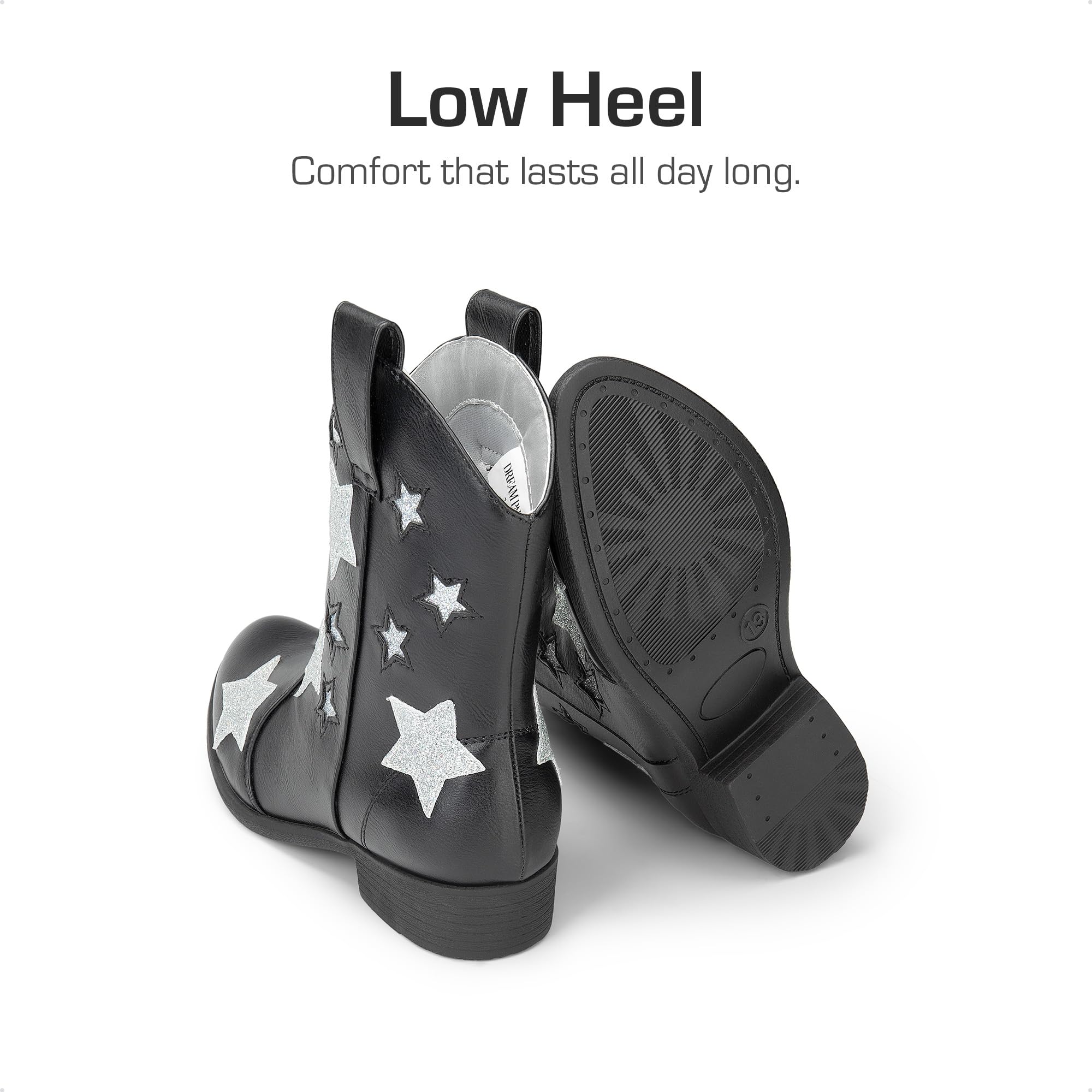 DREAM PAIRS Dziewczęce buty kowbojskie do połowy łydki brokatowe westernowe