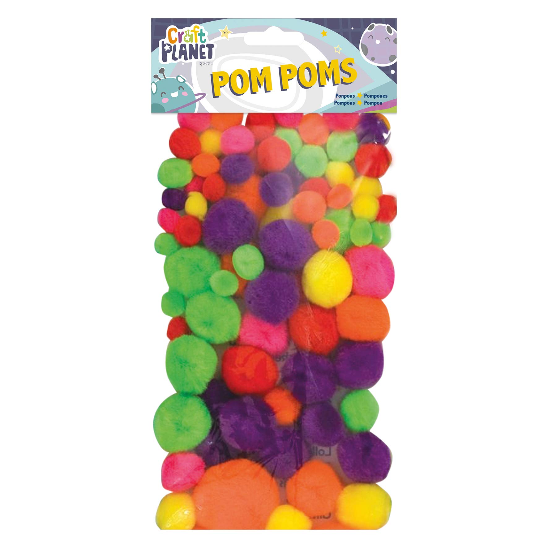 Craft Planet Pom Poms, Pack Of 100 Neon Assorted Colours, Standard, Loose Fluffy Pompom Balls, DIY Crafting Materials & Supplies, Pompoms Balls For Crafts, Decorations, Christmas, Birthday