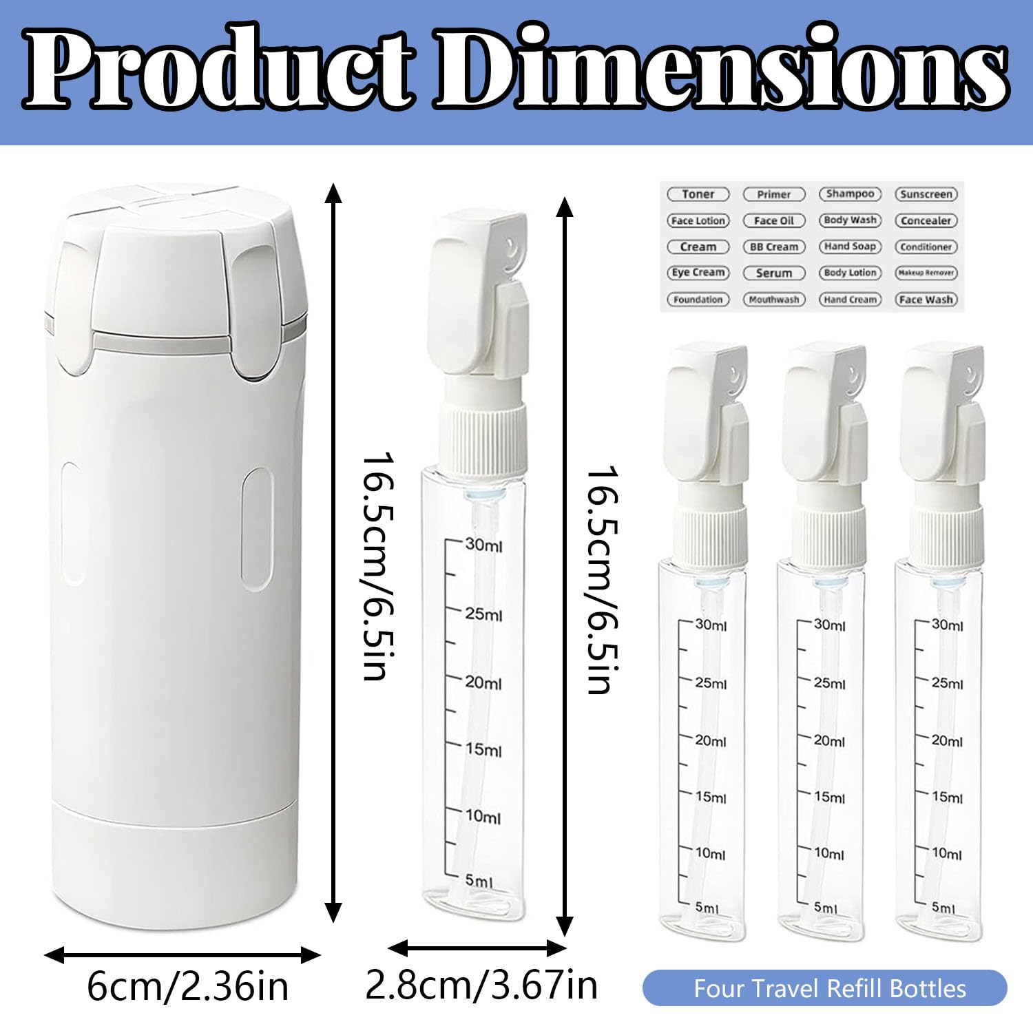 4 in 1 Reisespender Zum Befüllen, Tragbare Reise Pumpflasche, Leak Proof Travel Dispenser Bottles, Wiederverwendbar Reisespender, Reise Gadgets, für Shampoo Creme Spülung Körperpflege (Weiß) - 2