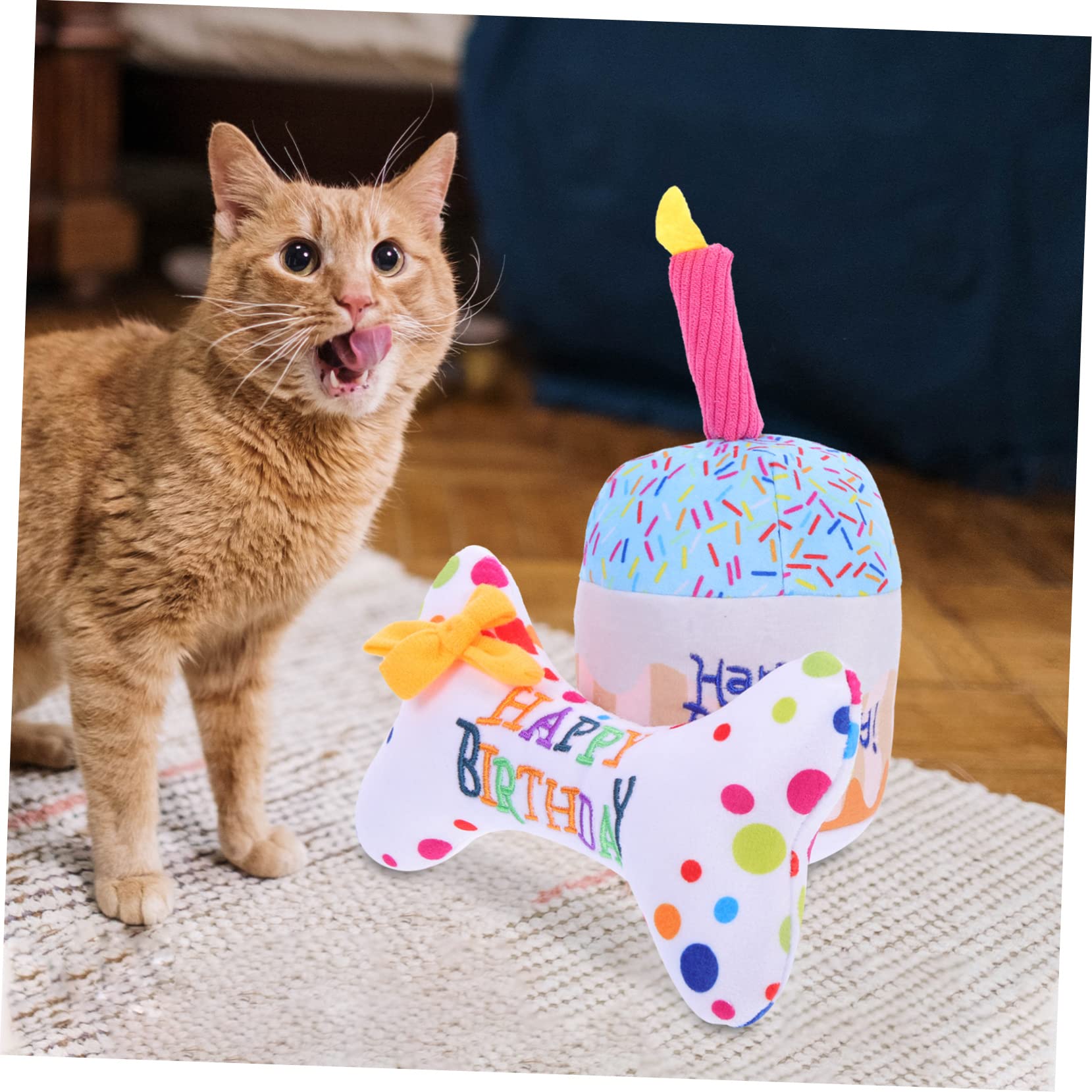 Happyyami 6piezas Juguetes para Gatos De Felpa Squeaky Accesorios para Fiesta De Cumpleaños De Mascotas Juguetes Divertidos para Gatitos para Masticar y Jugar
