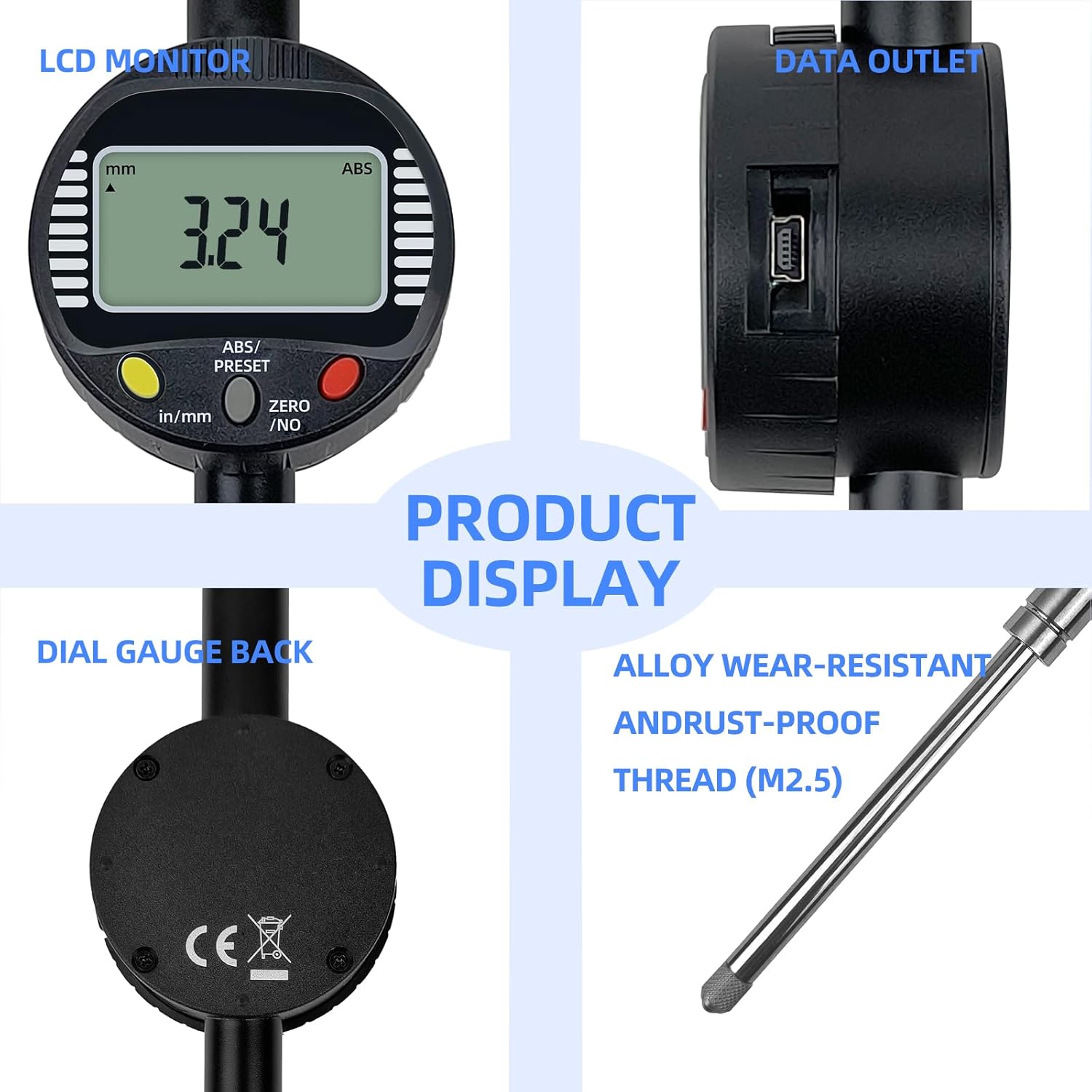 Precision Digital Dial Gauge,Dlectrical Digital Indicator Graduation of 0.01mm Metric and Imperial Measure Tool Electronic Dial Gauge with A Range of 50.8mm/2 in,for CNC Machine,Carpentry Measurement