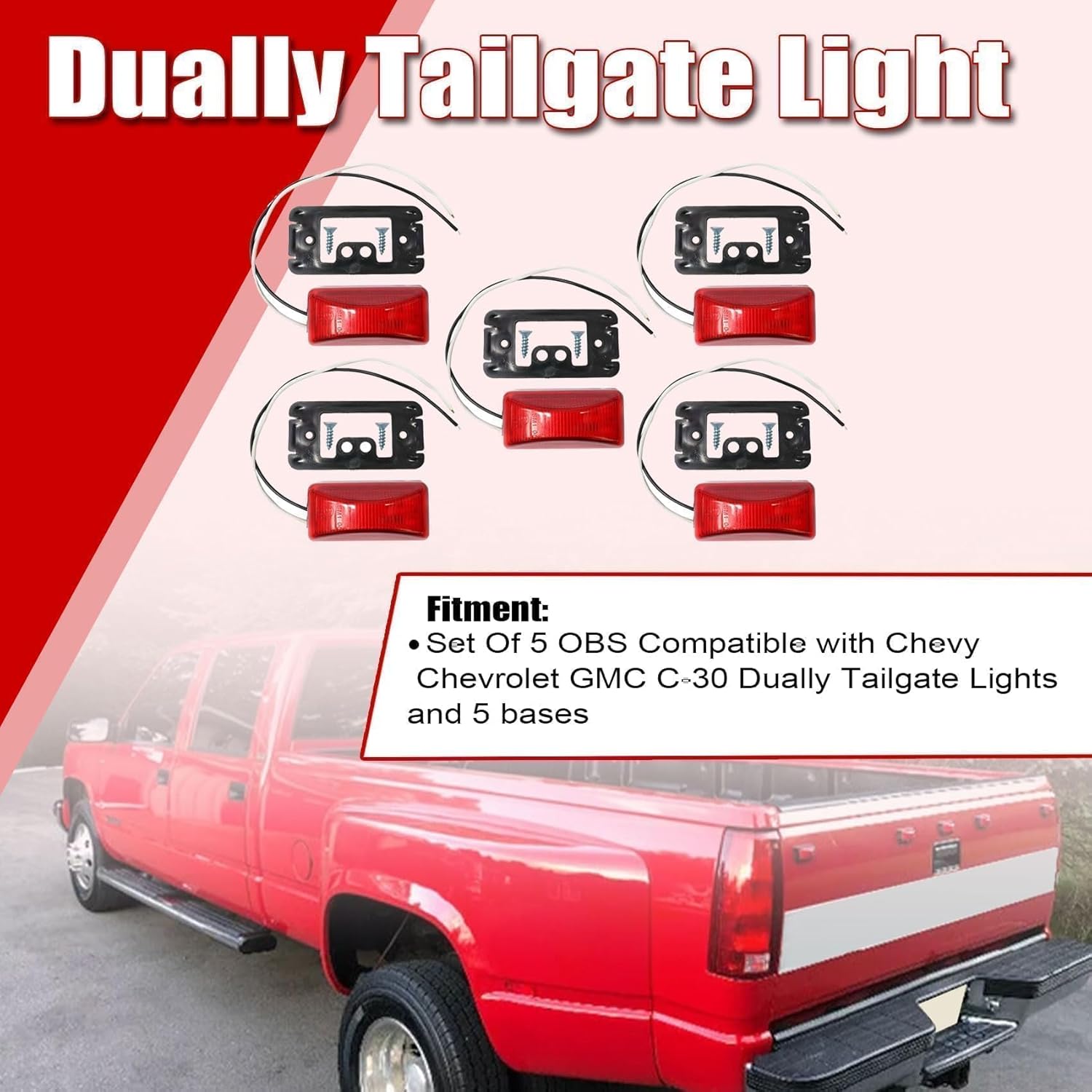 Priprilod LED OBS Compatible With Chevy Chevrolet GMC 3500 C30 Dually Tailgate Light 1988 1989 1990 1991 1992 1993 1994 1995 1996 1997 1998 1999 2000