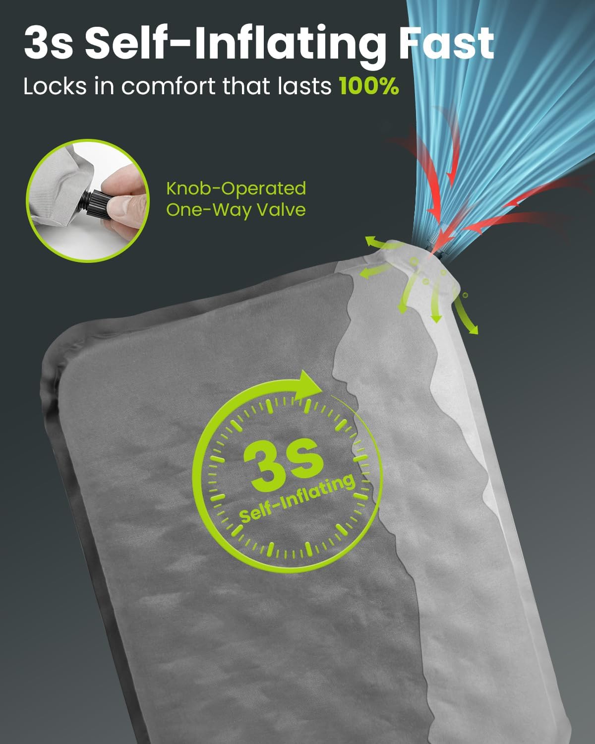 Stadium Seat Cushion Self-Inflating - Portable, Lightweight, Waterproof Inflatable Seat Cushion Foam Pad for Bleacher Seat, Airplane Travel, Car, Office Chair, Sports Events, Outdoor Camping