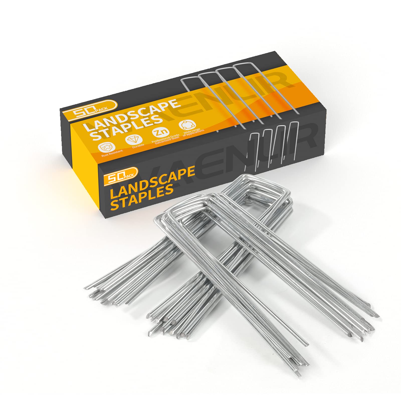 WAENLIR 6 inch 50 Pack Landscape Staples Galvanized Garden Stakes, Metal Landscape Fabric pins Plant Cover Stakes Yard Stakes Tent stakesfor Securing Weed Fabric Barrier, Artificial Turf