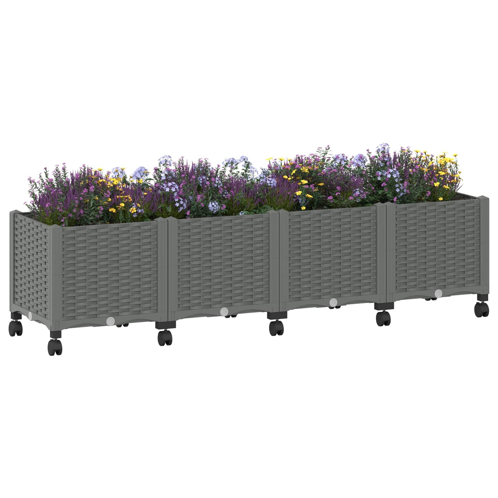 vidaXL Garden Planter with Wheels Light Grey 160 x 40 x 48 cm Polypropylene — image 1