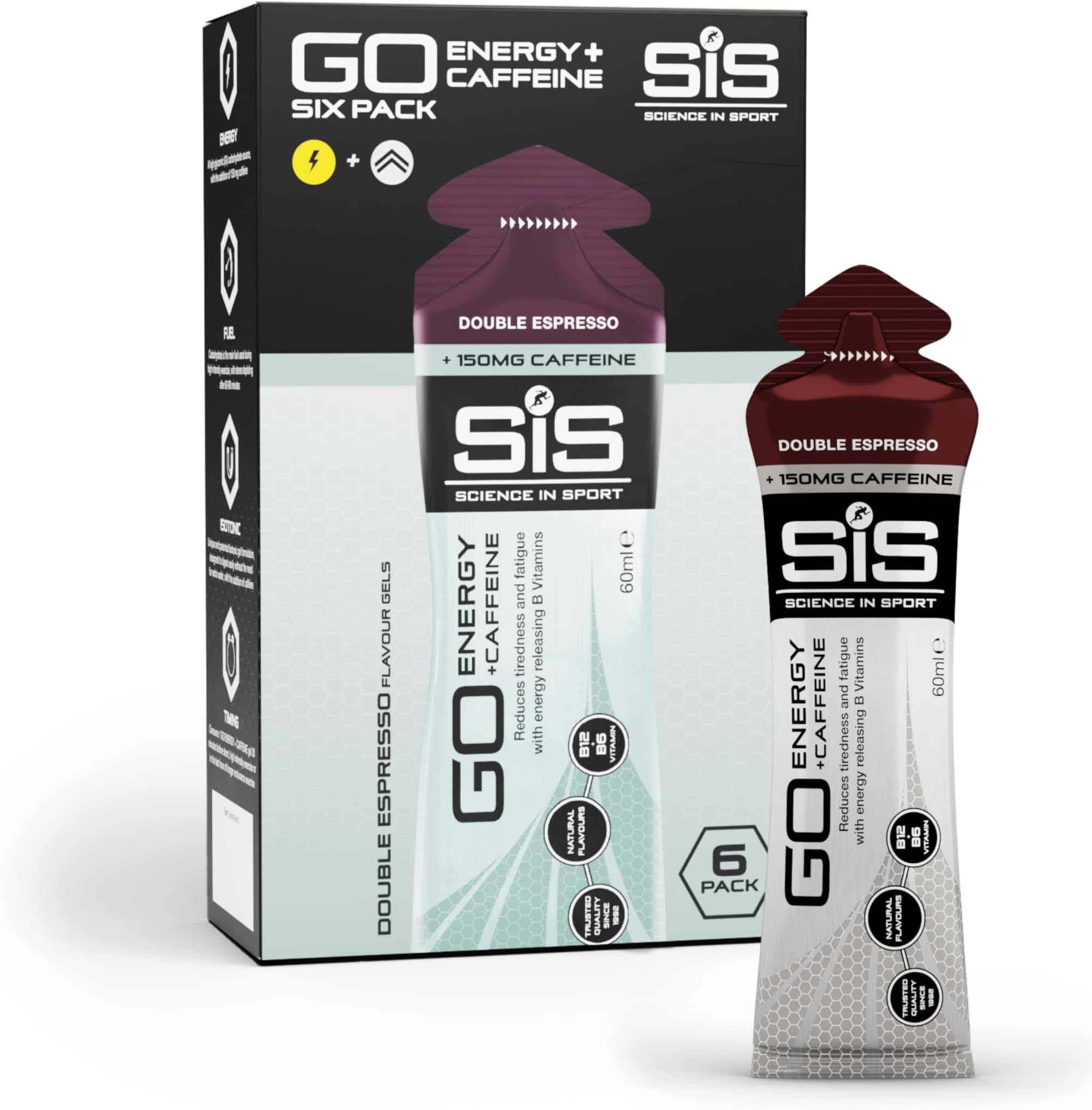 Science in Sport Go Isotonic Energy Gel with Caffeine, Double Espresso, 60ml (6 Packs)