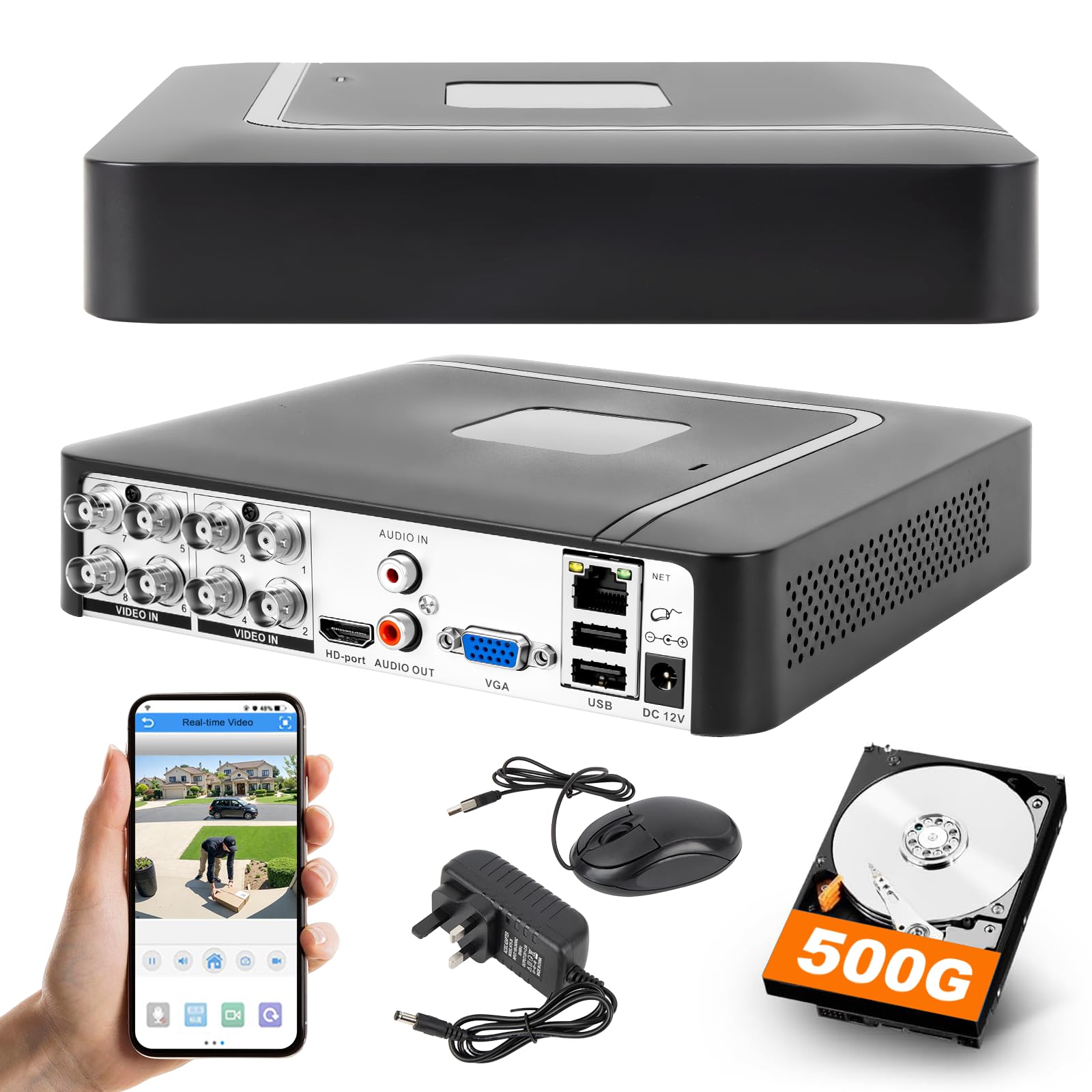 DVR de vigilancia CCTV de 8 canales con 500G HDD, 4 canales 5MP H.265+ DVR sistemas de cámara grabadora de vídeo para cámaras analógicas/XVI/CVBS/AHD/TVI/IP, DVR para cámara de seguridad hogar
