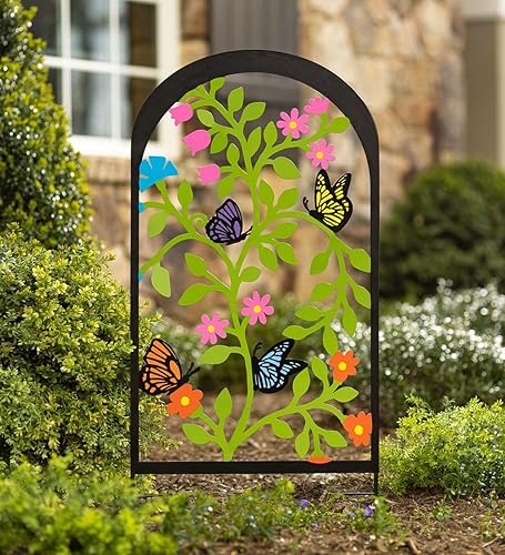 Plow and Hearth Enrejado de jardín de mariposas de metal colorido