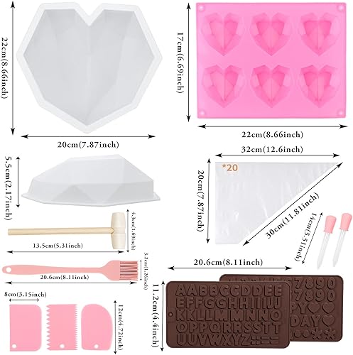 Miniatura 2 de 34Pcs Valentine's Day Heart Silicone Molds, Sublaga Breakable Heart Mold Set for Chocolate, Letter Mold and Number Chocolate Molds for Valentine
